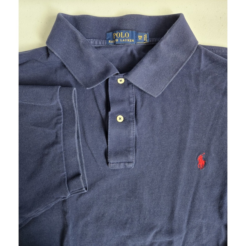 Polo Ralph Laurren Men's 2XB Navy Cotton Knit Short Sleeve Polo with Red Pony